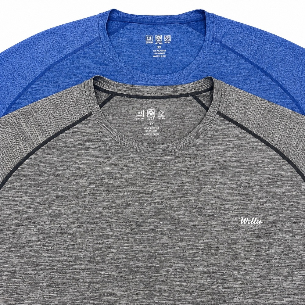 LOT of 2 Willit UPF 50 Performance Shirt Mens 3X Blue Grey Heather Long Sleeve